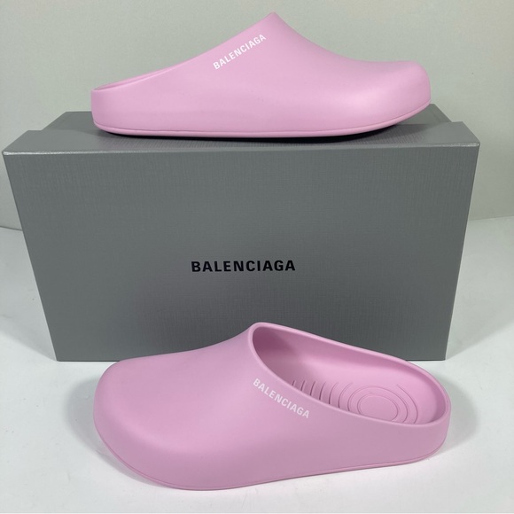 Balenciaga Pool Logo Closed Slides Clogs Pink Women Size 10 US NEW Matte Finish - Picture 4 of 14